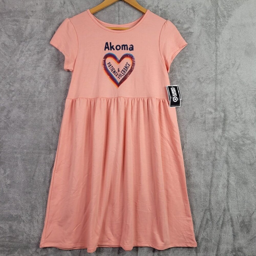 Girls Pink Ruffle Cap Sleeve Akoma Dress Hearts Black History Month XL (14/16)